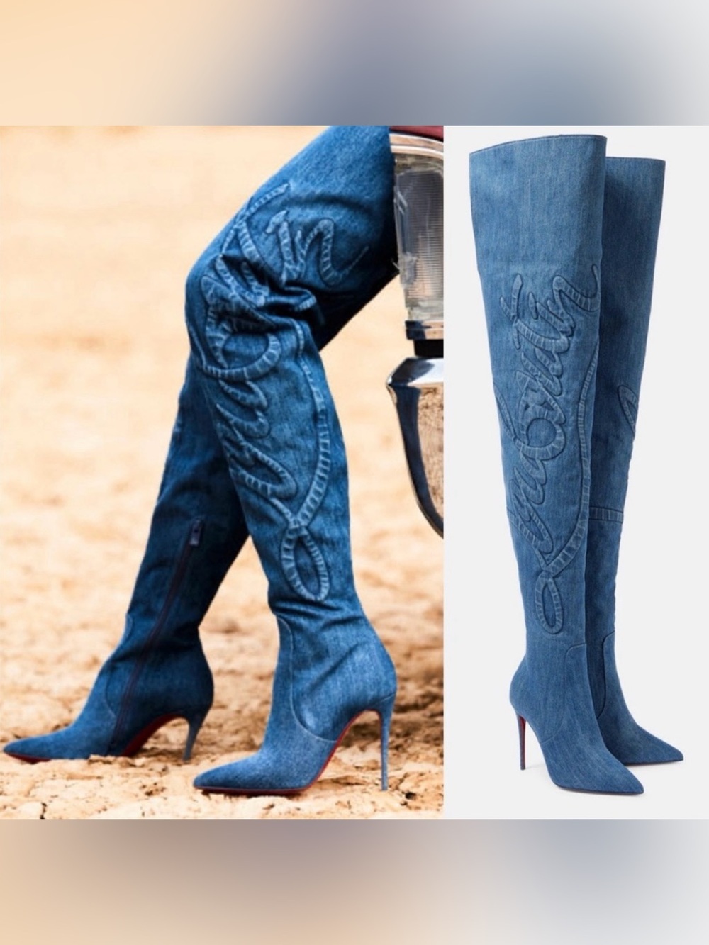 NIB Christian Louboutin Kate Botta Altra Loubijeans Over The Knee Boots Size‎ 37